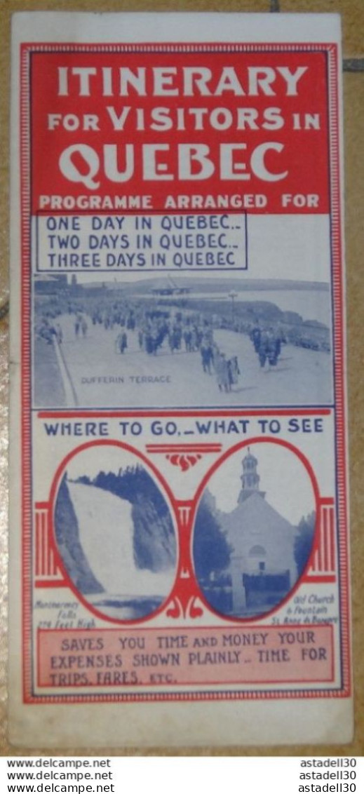 Dépliant CANADA, Itinerary Visitors In QUEBEC, 1930 (in English) .........Caisse-40 - Reiseprospekte