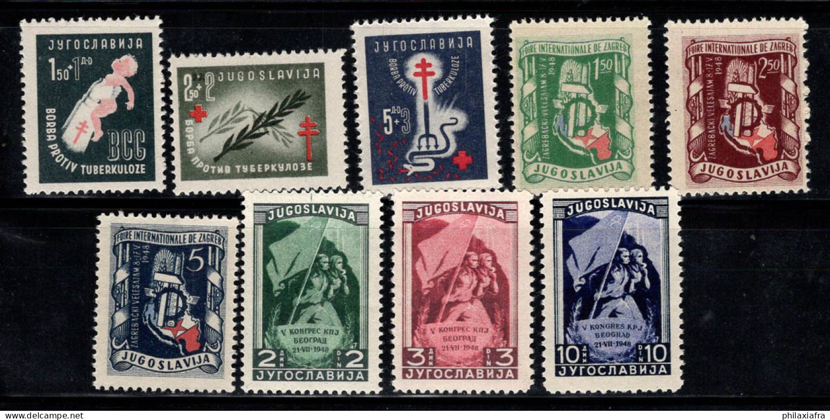 Yougoslavie 1948 Mi. 536-544 Neuf ** 100% Tuberculose, Zagreb, Congrès Communiste - Unused Stamps
