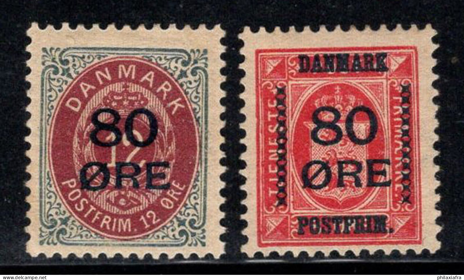 Danemark 1915 Mi. 82-83 Neuf * MH 80% Surimprimé 80 O - Unused Stamps