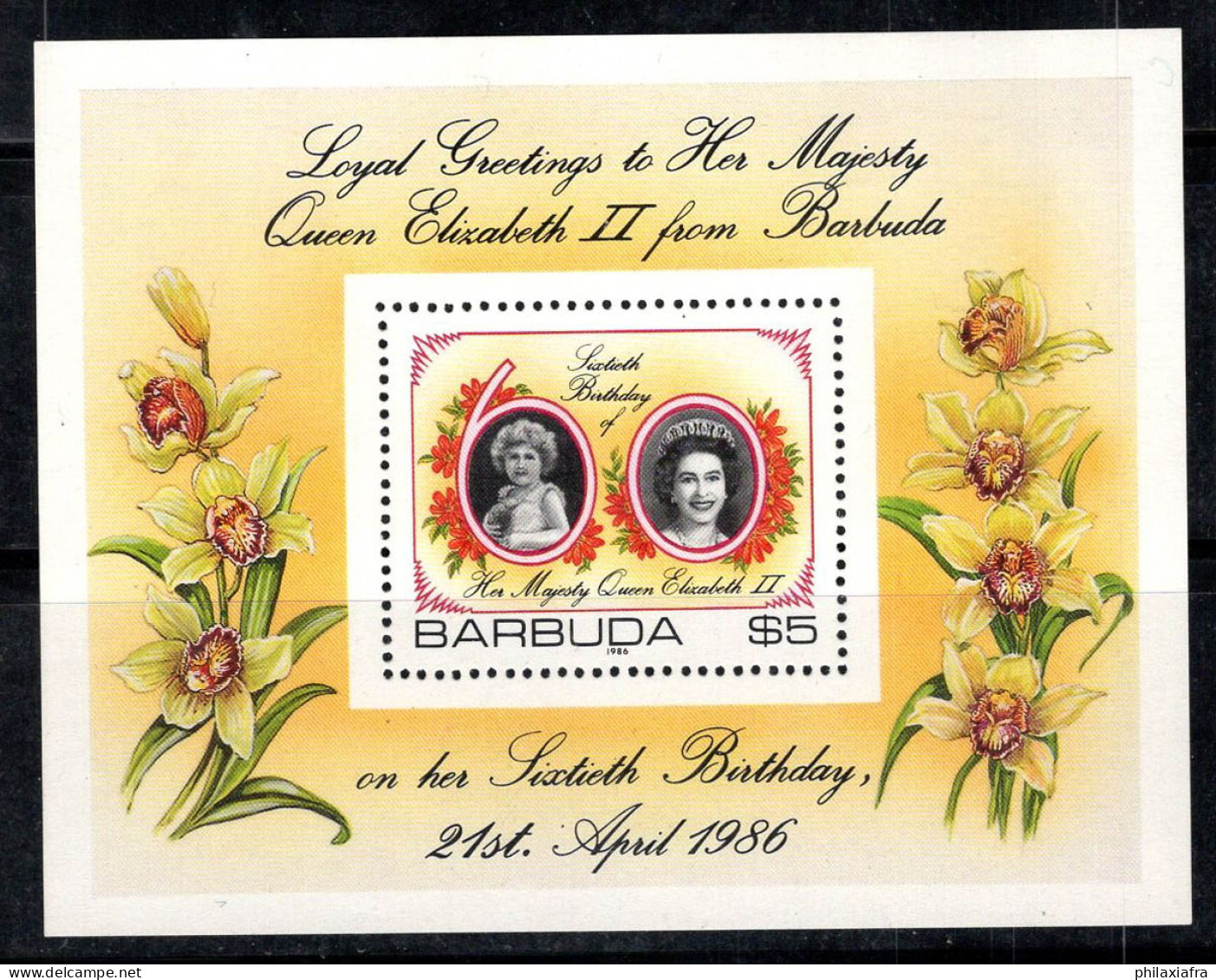 Barbuda 1986 Mi. Bl. 108 Bloc Feuillet 100% Neuf ** La Reine Élisabeth II - Antigua And Barbuda (1981-...)