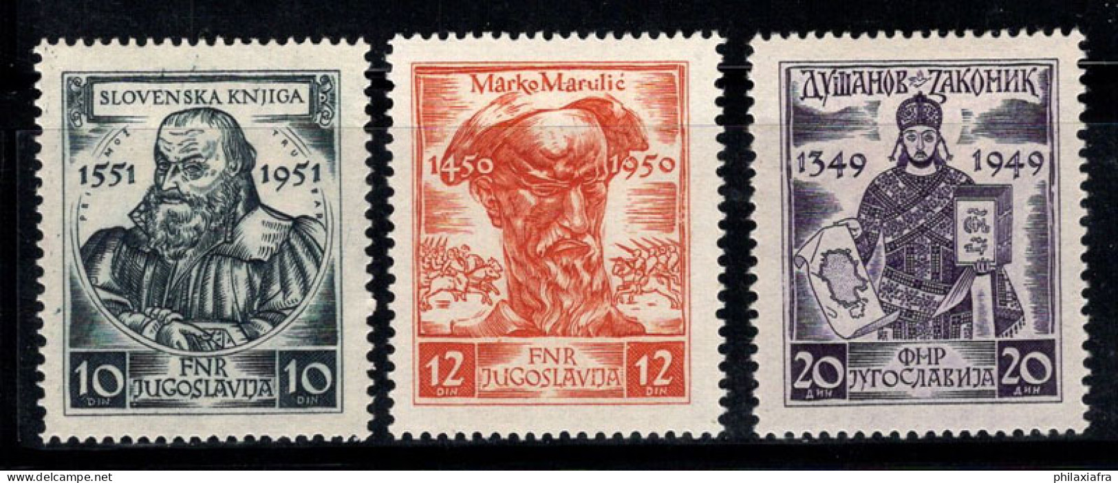 Yougoslavie 1951 Mi. 668-670 Neuf * MH 80% Écrivains Médiévaux - Ungebraucht