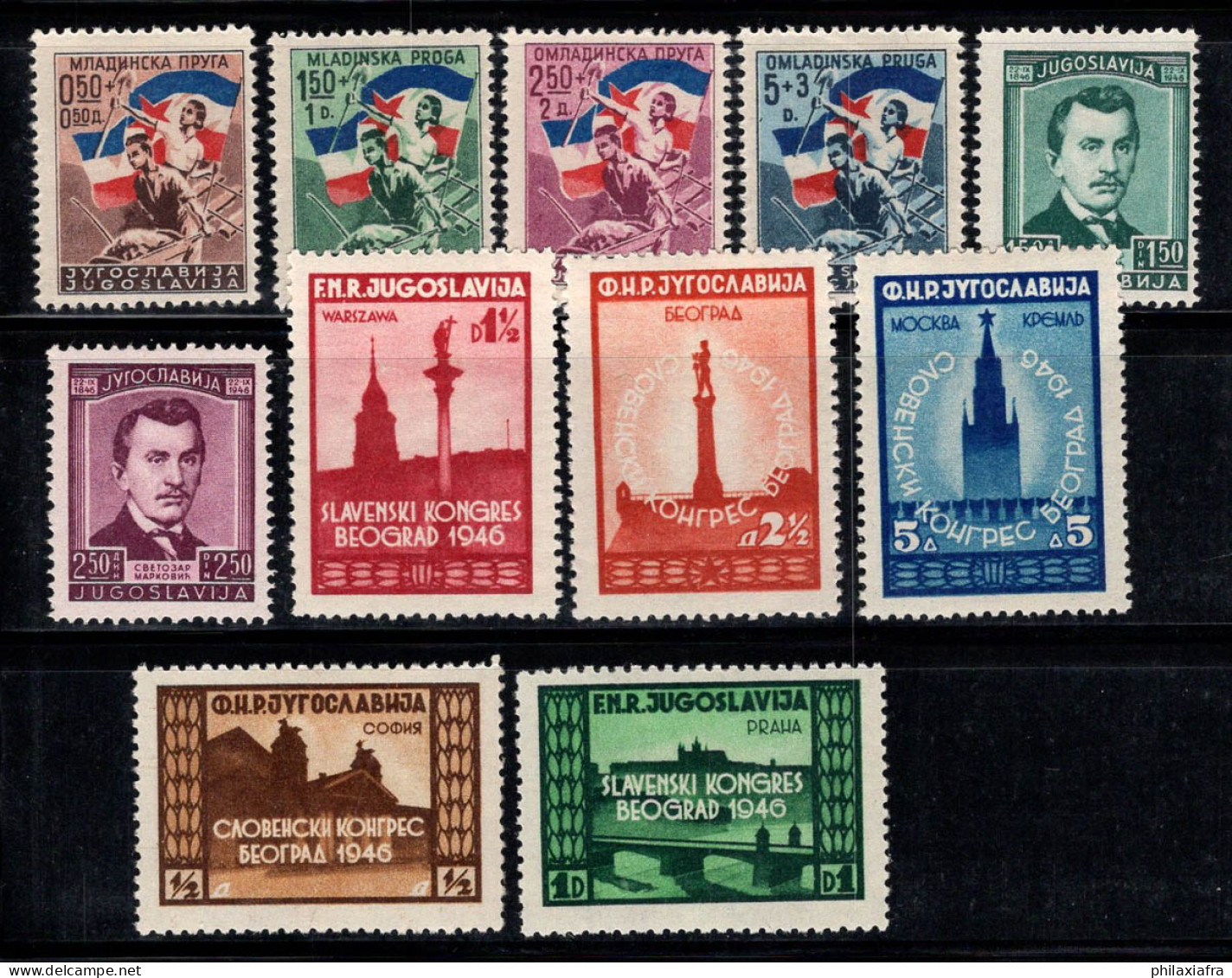 Yougoslavie 1946 Mi. 501-511 Neuf * MH 60% Chemins De Fer, Marcovic, Congrès De Tous Les Slaves - Unused Stamps
