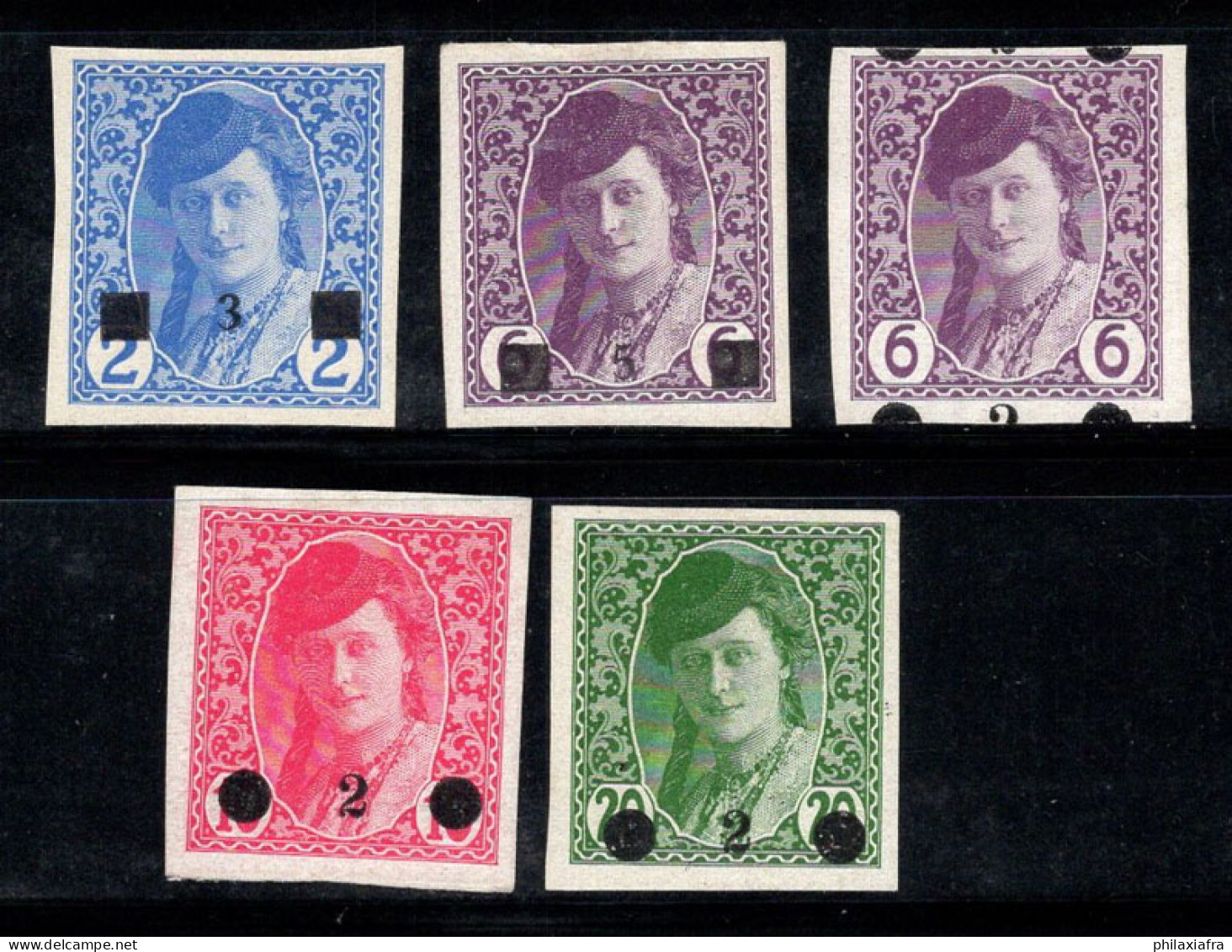 Yougoslavie 1918-19 Mi. 21-22, 27-29 Neuf * MH 80% Surimprimé Signé 2 H - Unused Stamps