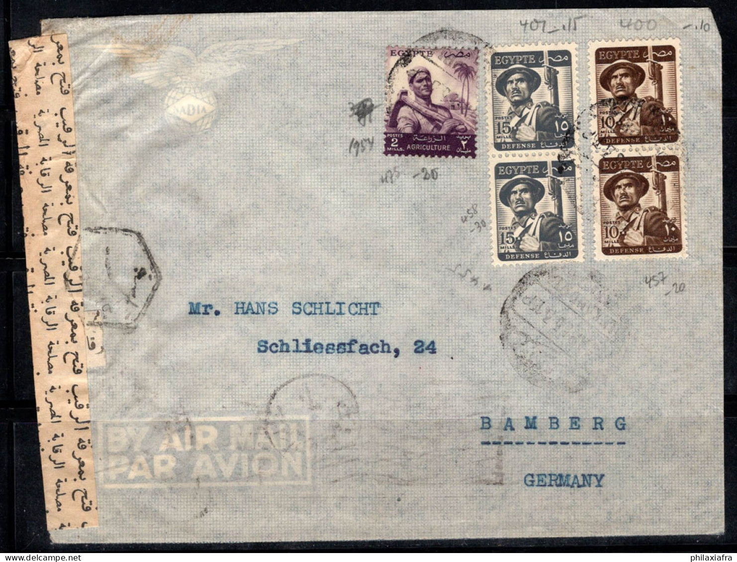 Égypte 1953 Enveloppe 100% Oblitéré Bamberg, Alexandrie - Storia Postale