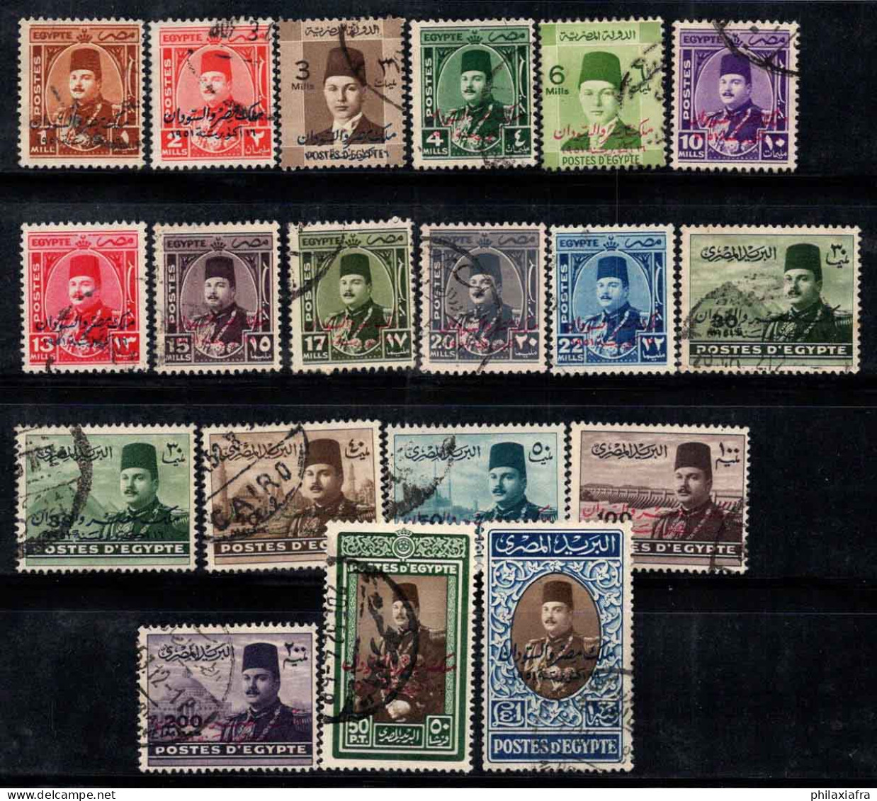 Égypte 1952 Mi. 356-373 Oblitéré 100% Roi Farouk Surimprimé - Used Stamps