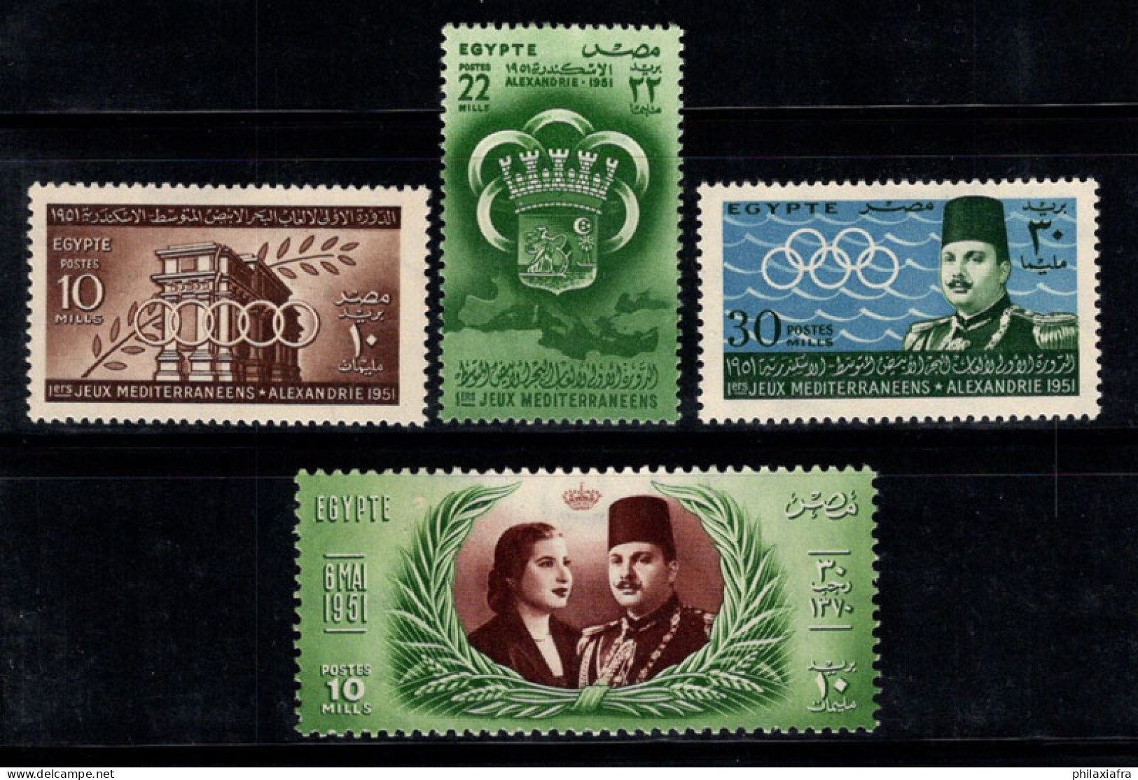 Égypte 1951 Mi. 351-354 Neuf ** 100% Jeux Méditerranéens, Roi Faruk - Nuevos