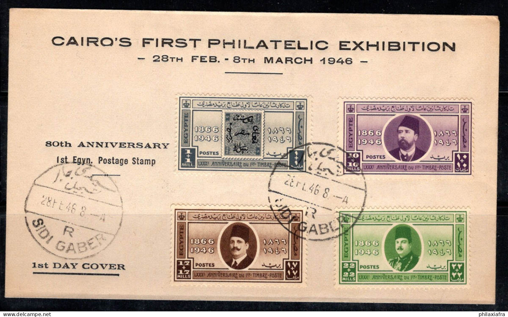 Égypte 1946 Mi. 284-287 Premier Jour 100% Neuve Exposition Philatélique, Sidi Gaber - Storia Postale