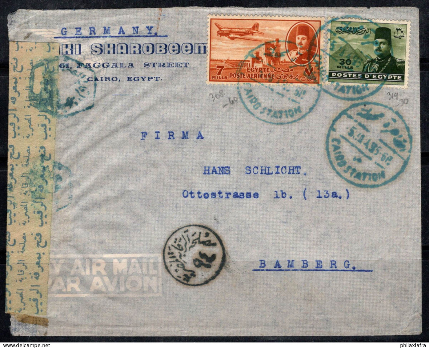 Égypte 1949 Enveloppe 100% Oblitéré Poste Aérienne Allemagne, Bamberg - Covers & Documents
