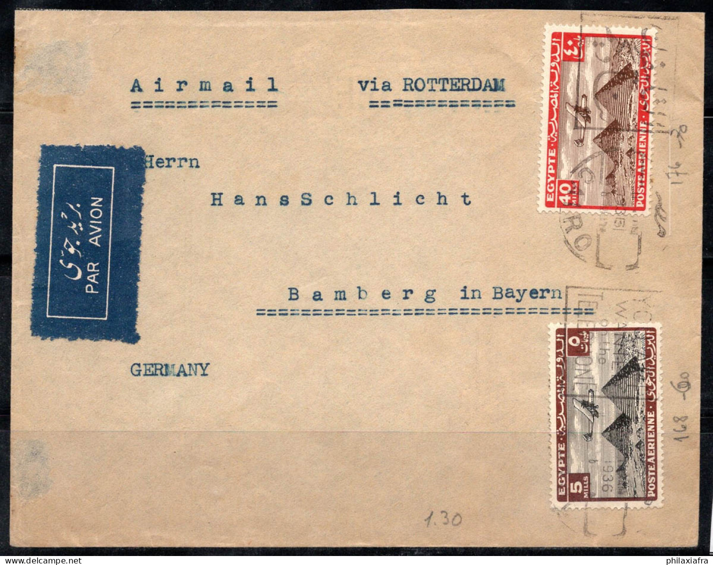 Égypte 1933 Enveloppe 100% Oblitéré Allemagne, Bamberg, Bayern - Brieven En Documenten