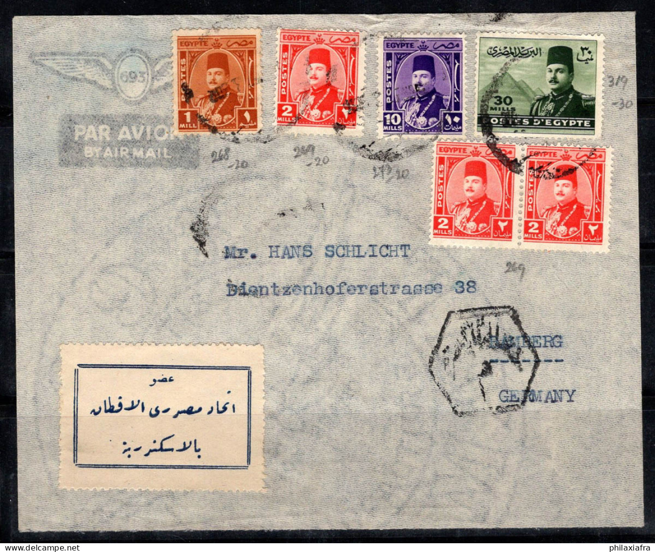 Égypte 1927-33 Enveloppe 80% Oblitéré Poste Aérienne Allemagne, Bamberg - Lettres & Documents