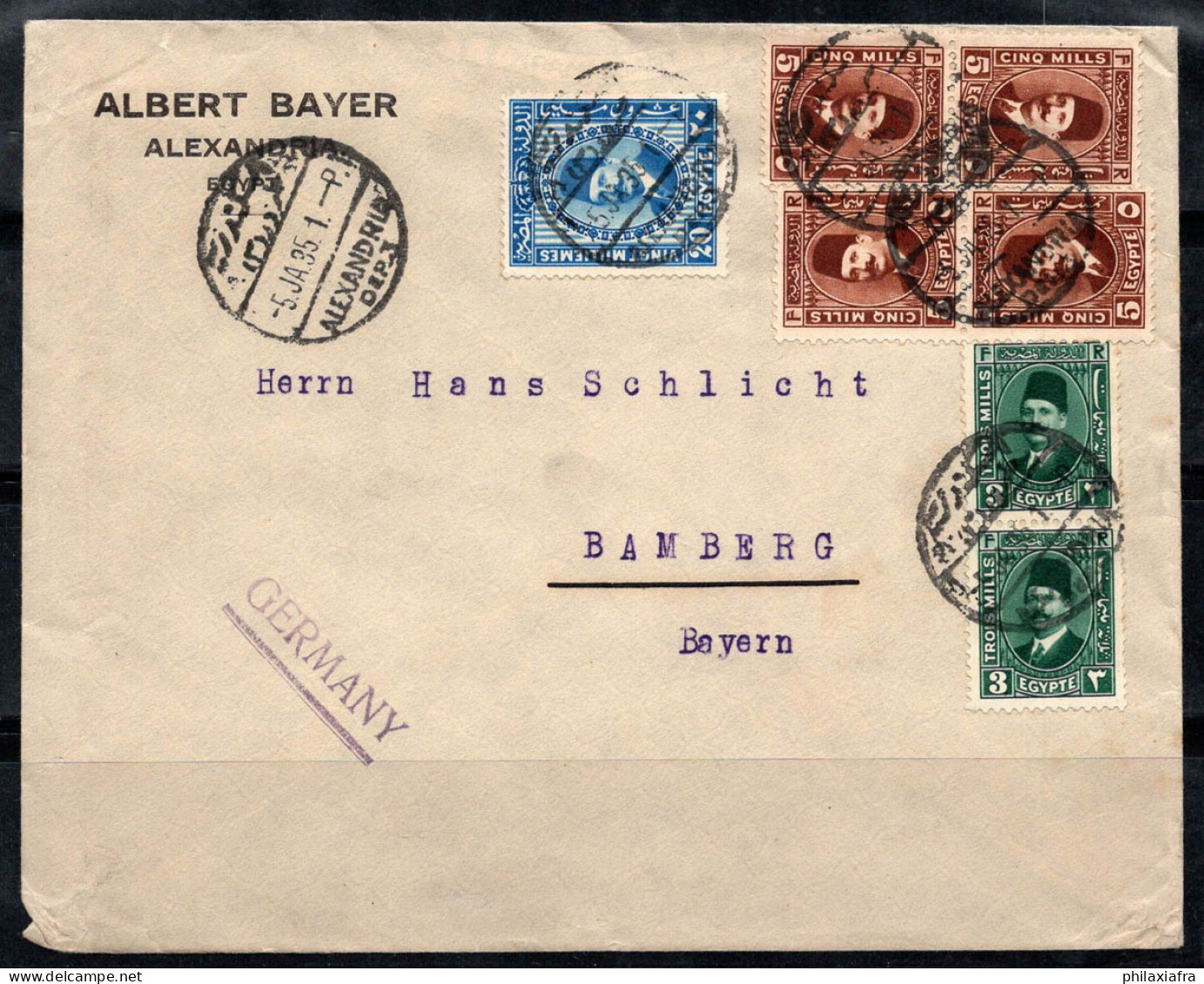 Égypte 1933-34 Enveloppe 100% Oblitéré Bamberg, Allemagne, Bayer - Brieven En Documenten