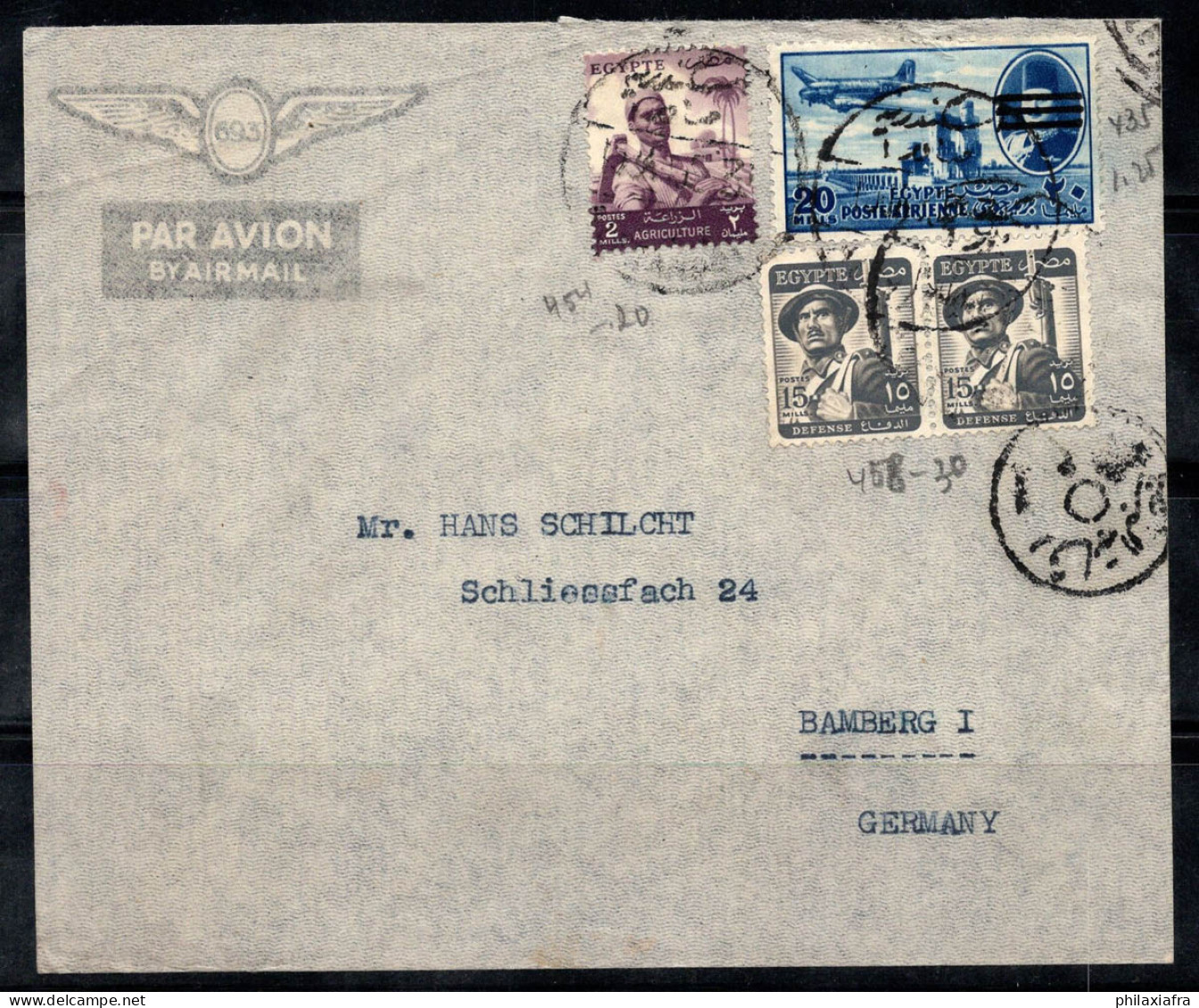 Égypte 1933-34 Enveloppe 80% Oblitéré Poste Aérienne Bamberg, Allemagne - Brieven En Documenten