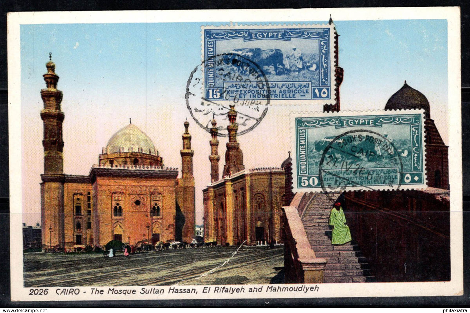 Egypte, Le Caire 1926 Mi. 99, 100 Carte Postale 100% Mosquée Sultan Hassan - Caïro