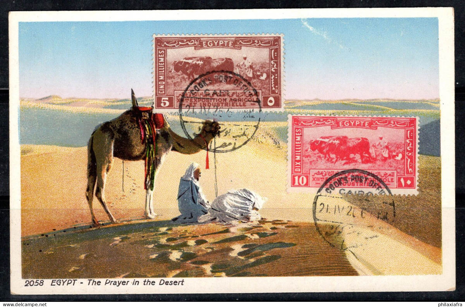 Egypte, Le Caire 1926 Mi. 97-98 Carte Postale 100% Prière Dans Le Désert - Caïro