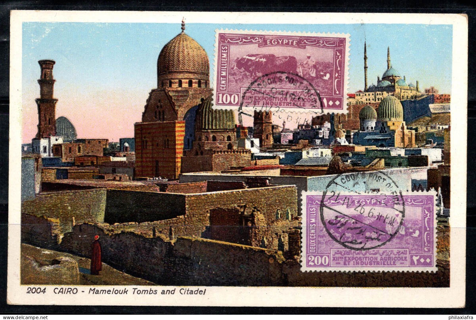 Egypte, Le Caire 1926 Mi. 101-102 Carte Postale 100% Tombeaux Et Citadelle Des Mamelouks - Cairo