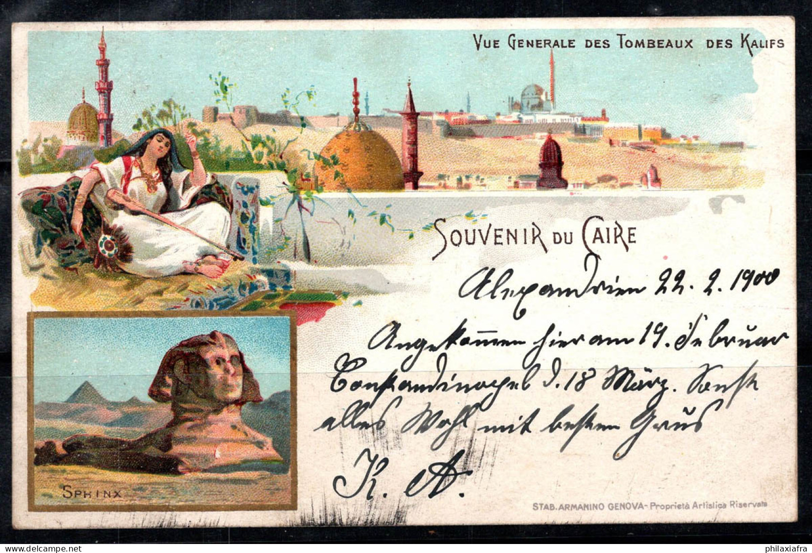 Égypte 1900 Carte Postale 100% UPU, Allemagne, Sphinx Oblitéré - Sonstige & Ohne Zuordnung