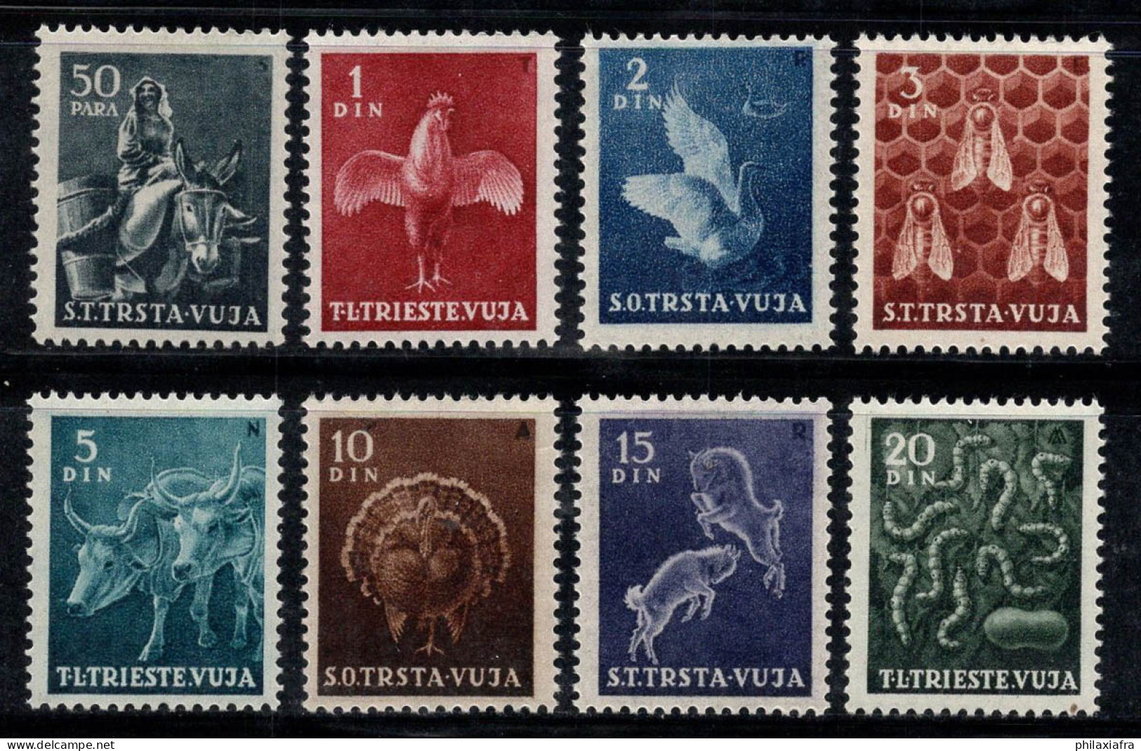 Trieste B 1950 Sass. 23-30 Neuf ** 60% Animaux Domestiques, Coqs, Abeilles, Bœufs... - Mint/hinged