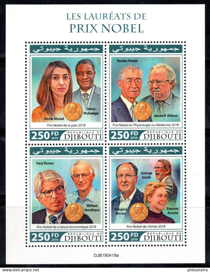 Djibouti 2019 Mi. 3101-04 Mini Feuille 100% Neuf ** Lauréats Du Prix Nobel - Dschibuti (1977-...)