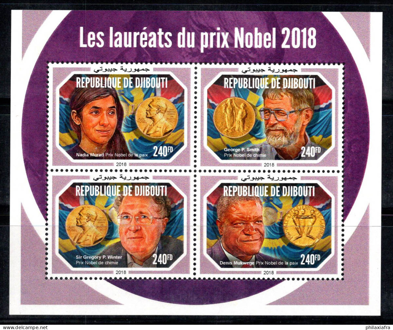 Djibouti 2018 Mi. 2698-2701 Mini Feuille 100% Neuf ** Lauréats Du Prix Nobel - Gibuti (1977-...)