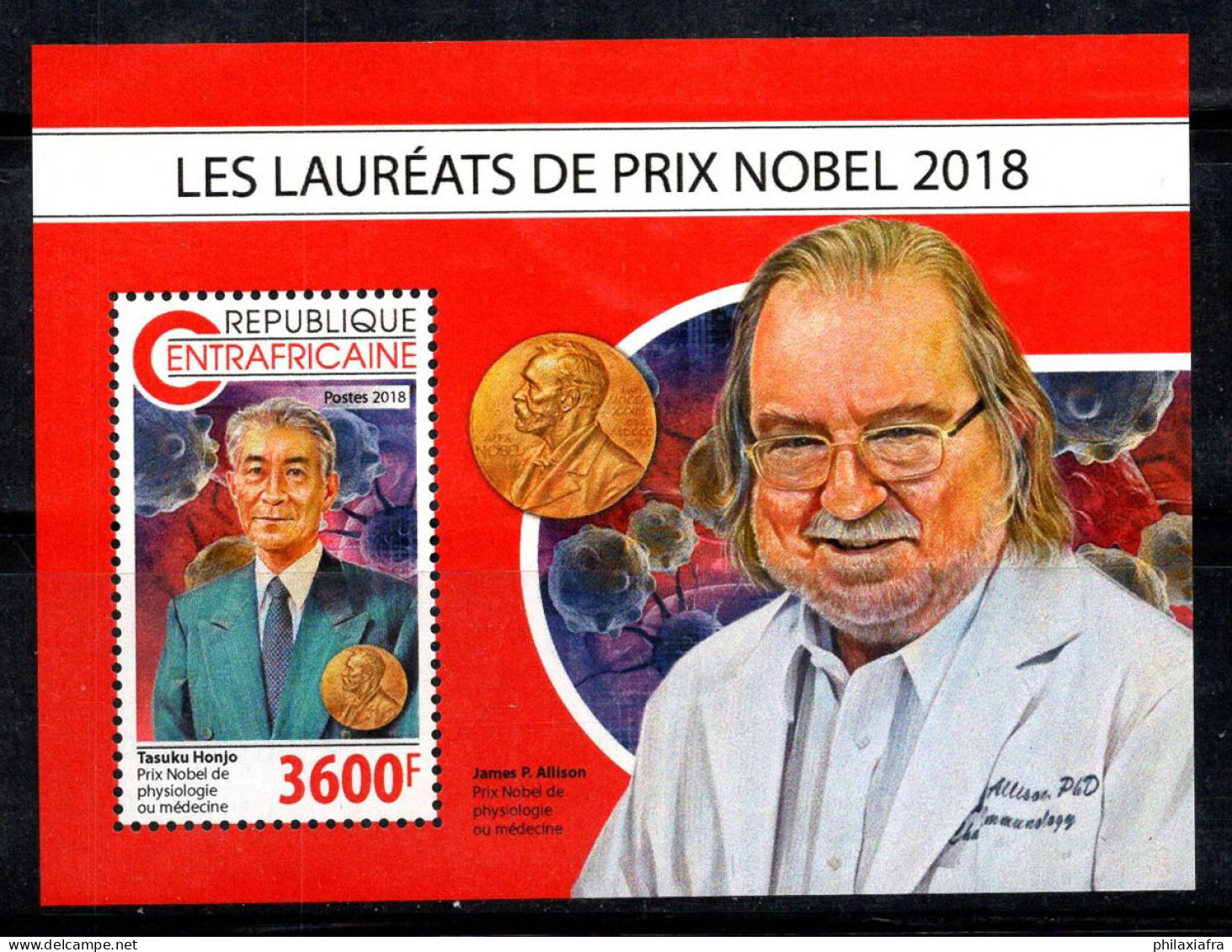 République Centrafricaine 2018 Mi. Bl.1864 Bloc Feuillet 100% Neuf ** 3600 Fr,Prix Nobel - Centrafricaine (République)