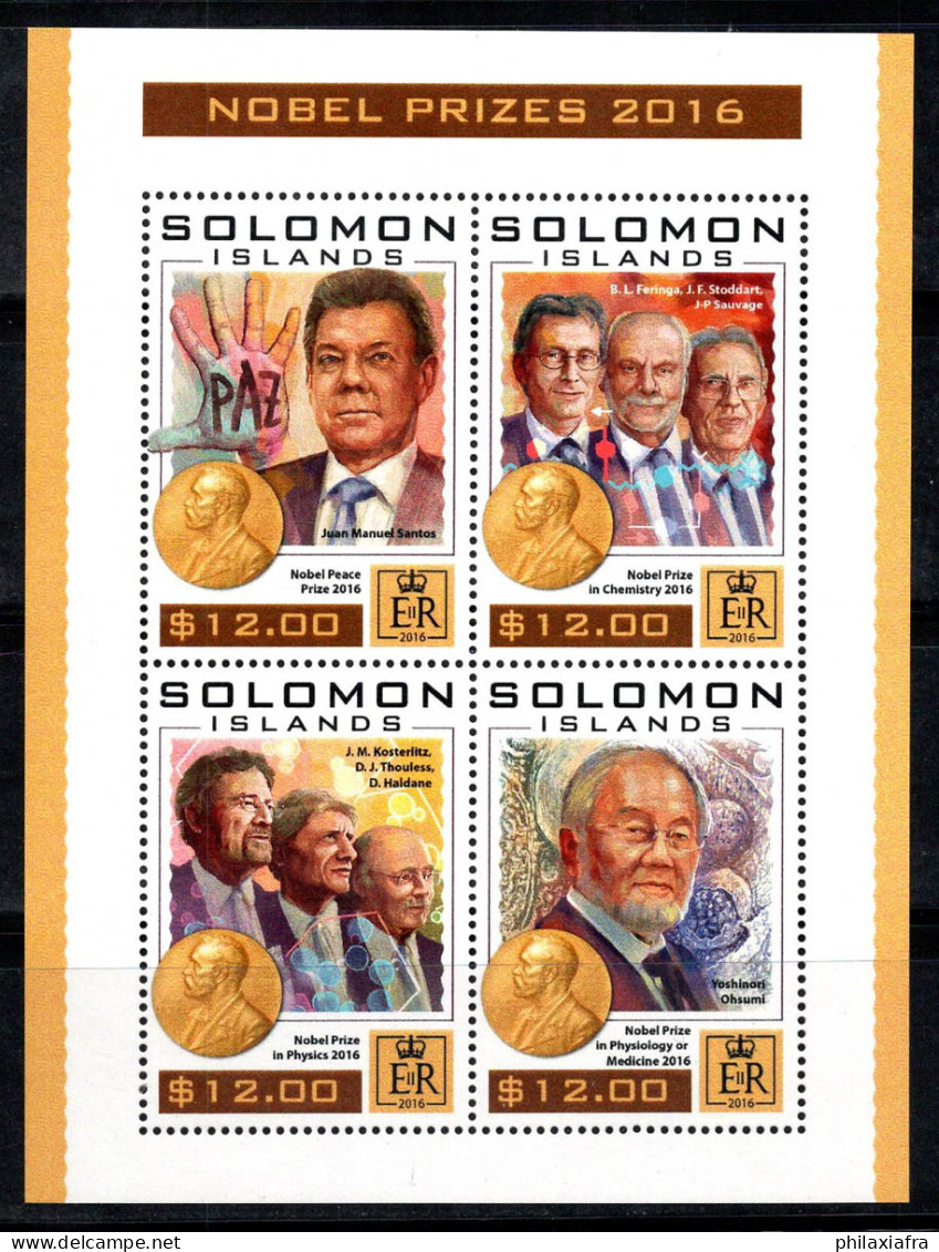 Îles Salomon 2016 Mi. 3951-54 Mini Feuille 100% Neuf ** Lauréats Du Prix Nobel - Salomon (Iles 1978-...)