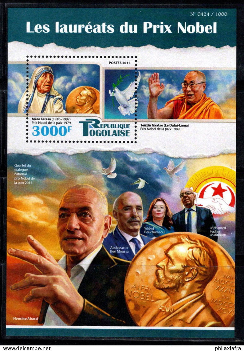 Togo 2015 Mi. Bl.1232 Bloc Feuillet 100% Neuf ** 3000 Fr,Mère Teresa,Nobel - Togo (1960-...)