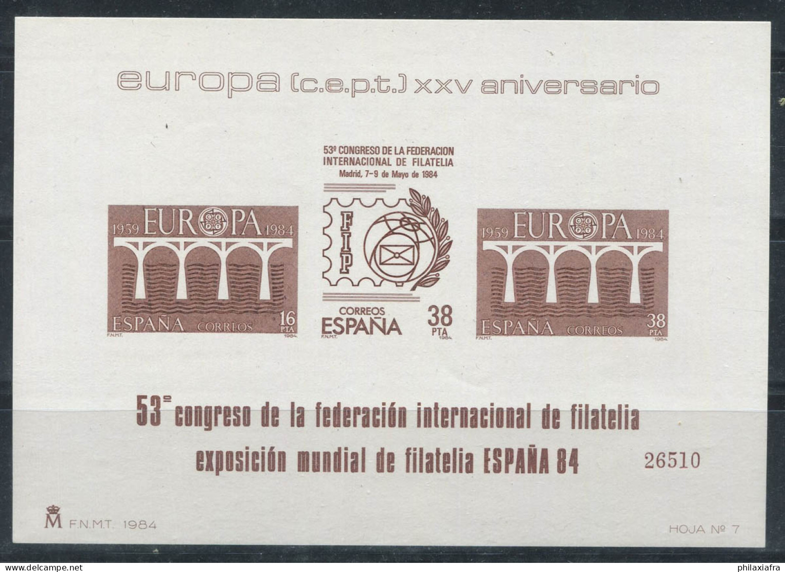 Espagne 1984 Mi. 2633-2634 Bloc Feuillet 100% Neuf ** Europe Cept - Blocchi & Foglietti