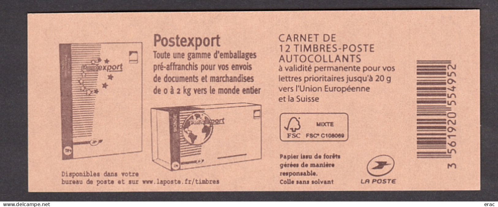 France - Autoadhésif TVP Bleu Europe - Carnet 852-C1 - Neuf ** - Marianne De Ciappa & Kawena - Postexport - Carnets