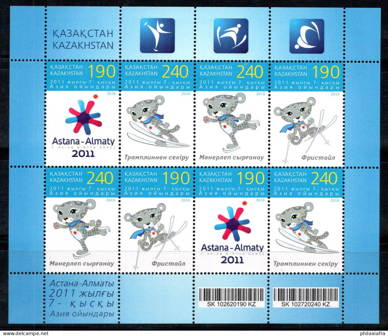 Kazakhstan 2010 Mi. 692-695 Mini Feuille 100% Neuf ** Sports D'hiver - Kazakistan