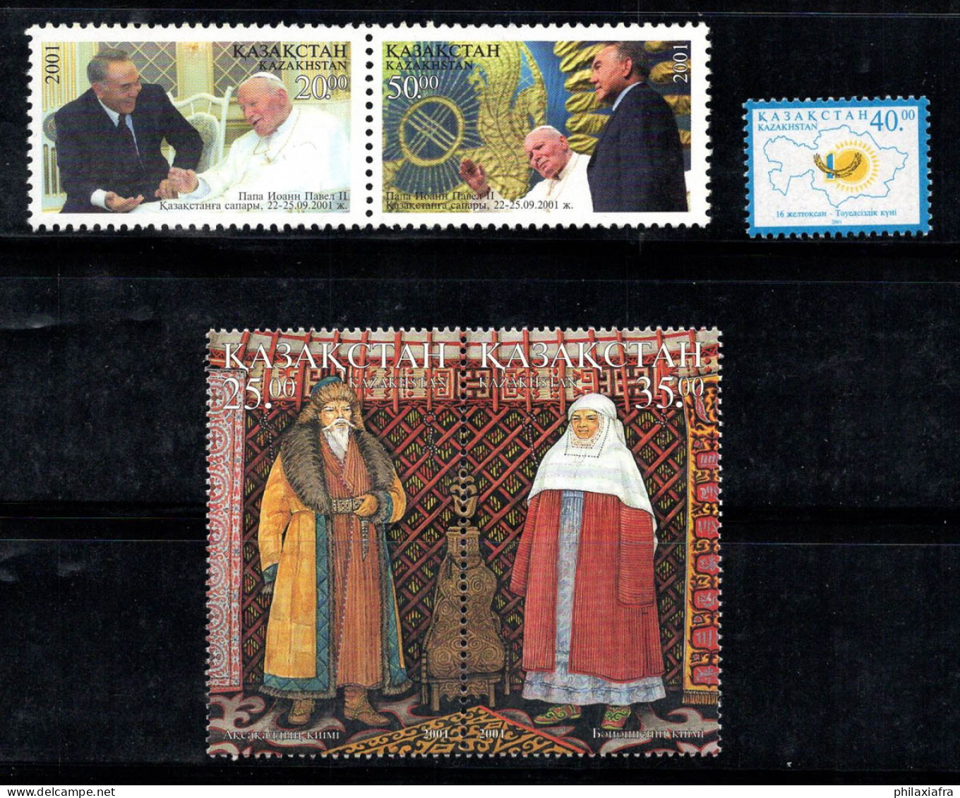Kazakhstan 2001 Mi. 352-353,357-359 Neuf ** 100% Pape Jean-Paul II, Costumes - Kazajstán