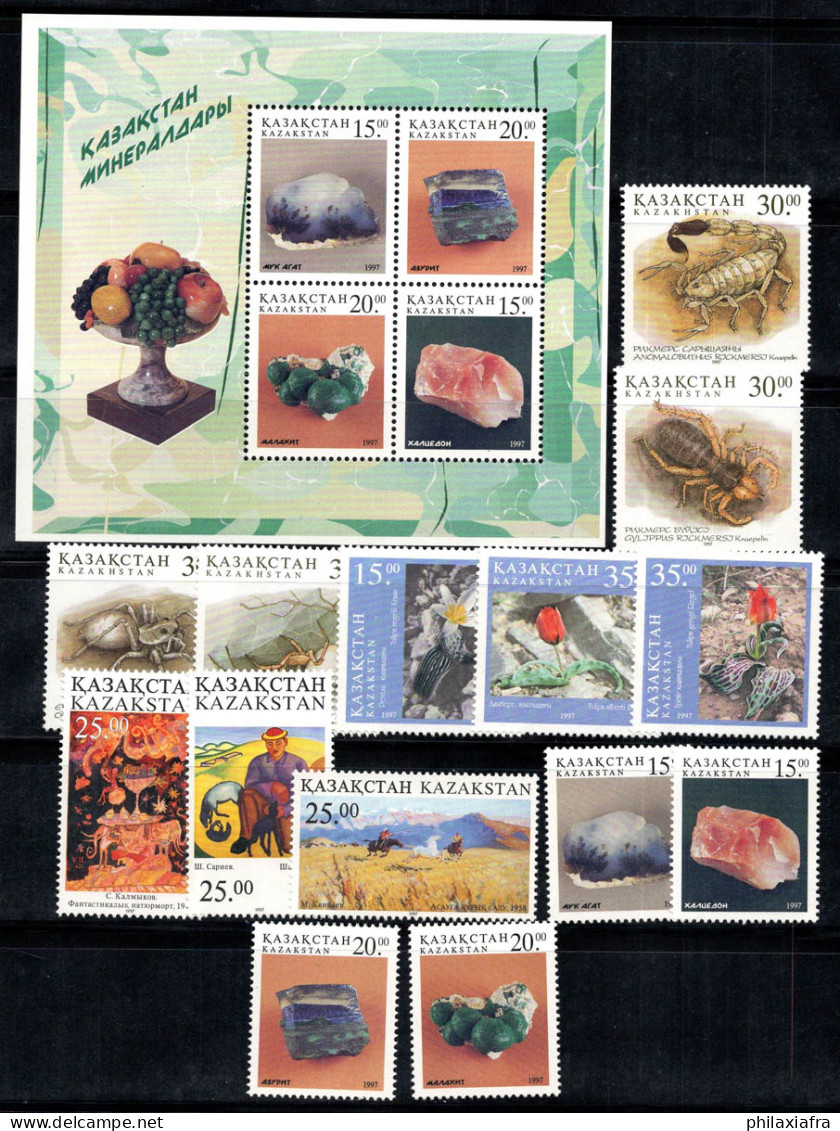 Kazakhstan 1997 Mi. 182-195, Bl. 9 Neuf ** 100% Minéraux, Fleurs, Peintures, Crustacés - Kasachstan