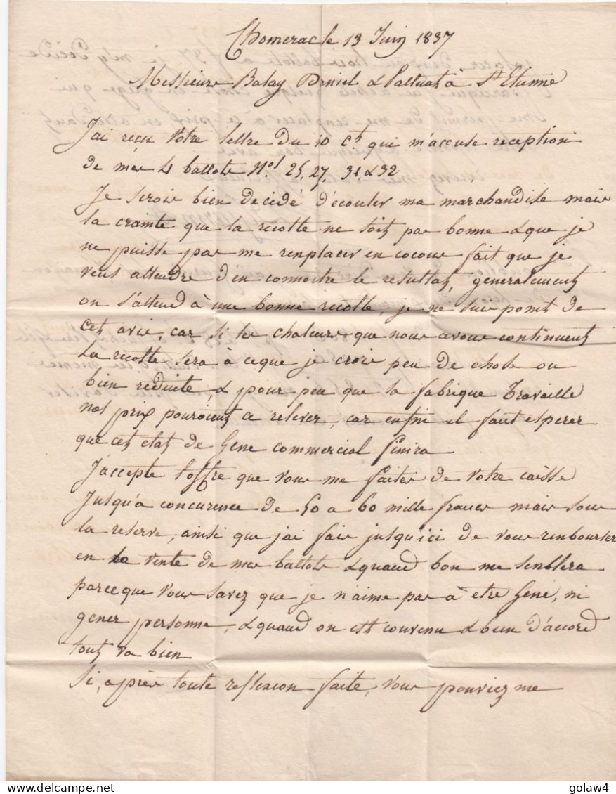 37110# LETTRE DECIME RURAL BOITE RURALE B Datée De CHOMERAC Obl PRIVAS 14 JUIN 1837 T13 ARDECHE Pour ST ETIENNE LOIRE - 1801-1848: Précurseurs XIX