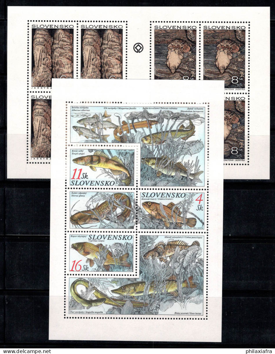 Slovaquie 1997-98 Mi. 280-81,317-19 Mini Feuille 100% Neuf ** Grottes, Poissons - Blocs-feuillets