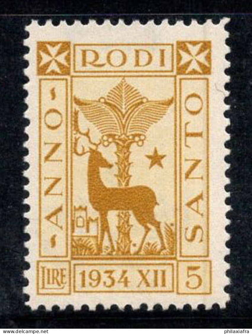 Égéen 1935 Sass. 98 Neuf ** 100% 5 L, Non Délivré,Année Sainte,Cerf, - Egeo