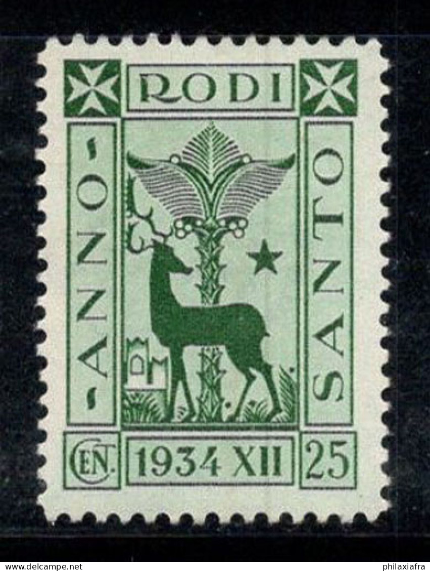 Égéen 1935 Sass. 94 Neuf ** 100% 25 C, Année Sainte, Cerf, Palmier... - Egeo