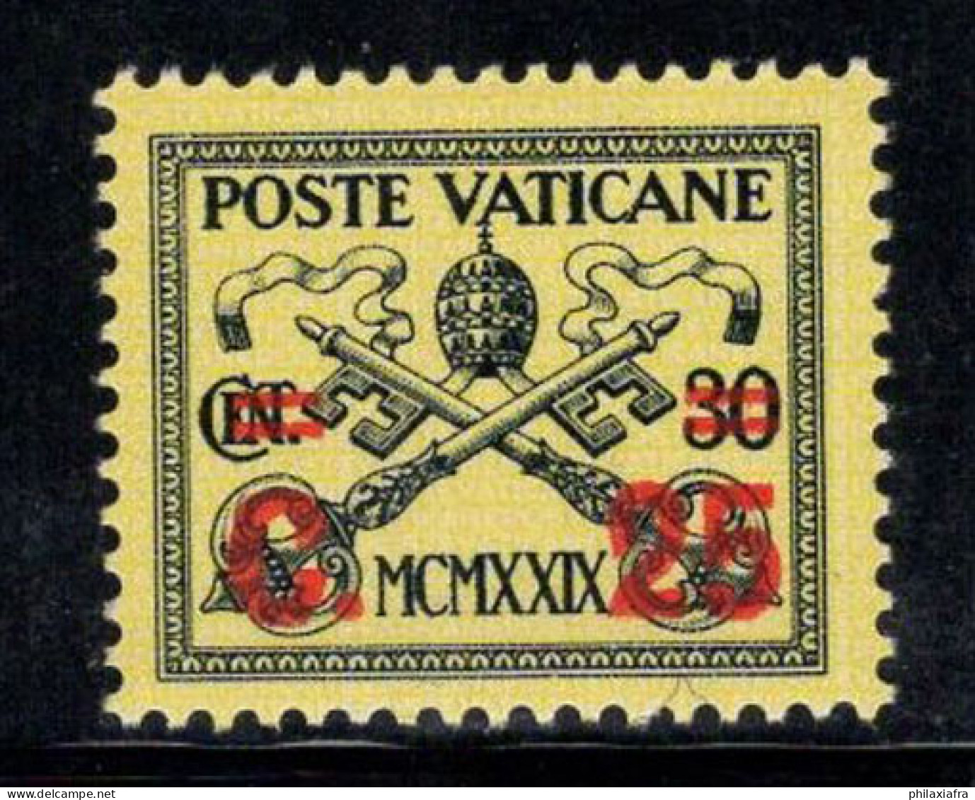 Vatican 1931 Sass. 14 Neuf ** 100% Surimprimé 25 C. Sur 30 C, Armoiries Du Pape - Neufs