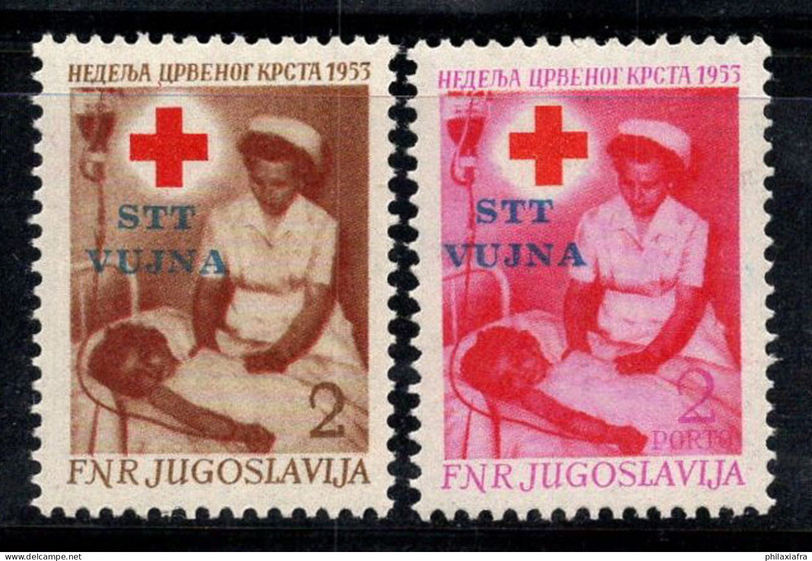 Trieste B 1953 Sass. 93-94 Neuf ** 100% Surimprimé Croix-Rouge,Infirmière - Neufs