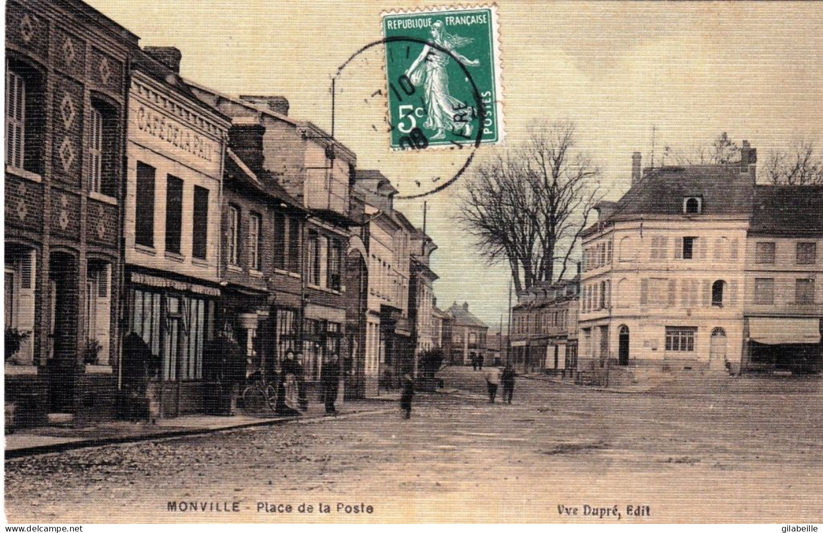 76 - Seine Maritime - MONVILLE - Place De La Poste - Café De La Paix - Carte Toilée - Other & Unclassified