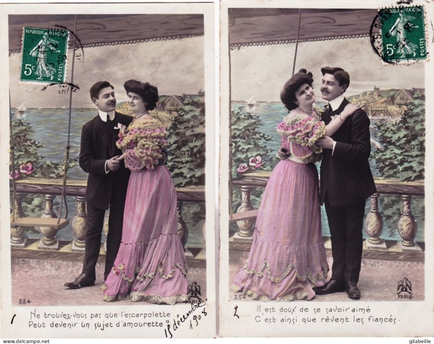 Serie 5 Cartes Fantaisie - Couple D Amoureux Sous Le Charme - Liebhaber - Lovers -  - Frauen