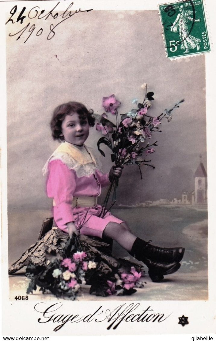 Carte Fantaisie - Gage D Affection - Enfant Au Bouquet De Fleurs - Little Girl - Maedchen - Autres & Non Classés