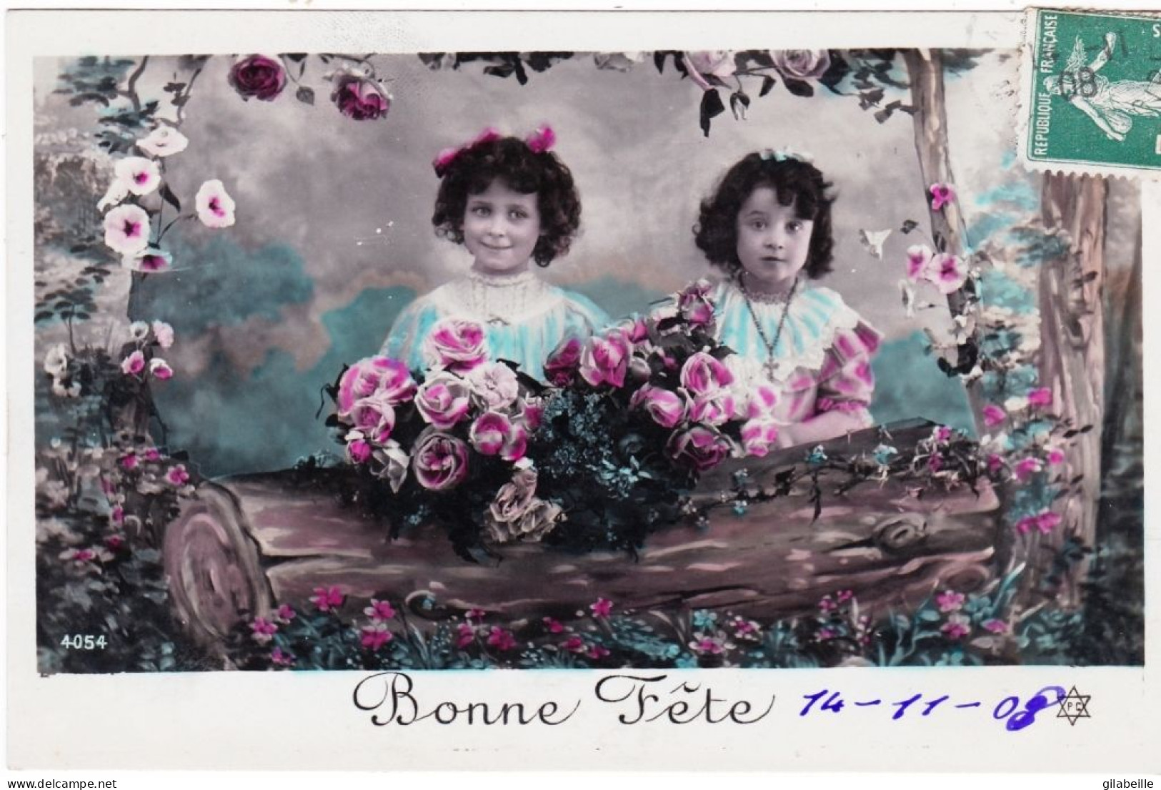 Carte Fantaisie - Bonne Fete - Enfants Aux Roses -  Little Girl - Maedchen - Other & Unclassified