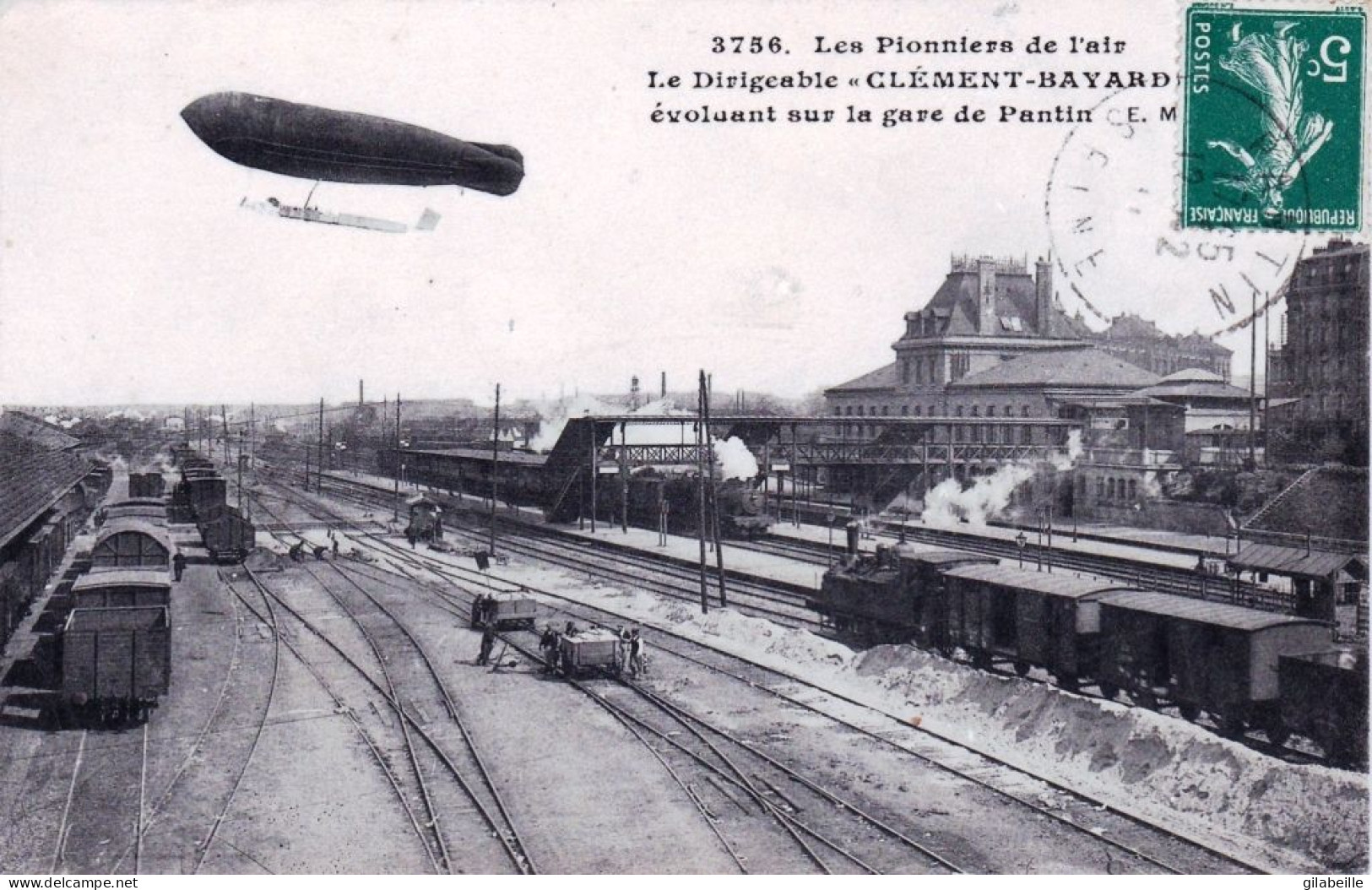 93  - Seine Saint Denis -  Le Dirigeable " Clement Bayard " Evoluant Au Dessus De La Gare De PANTIN - Pantin