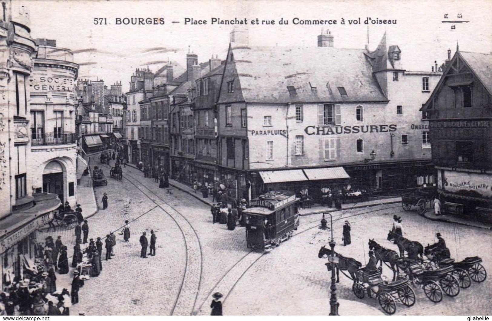 18 - Cher -  BOURGES - Place Planchat Et Rue Du Commerce A Vol D Oiseau - Bourges