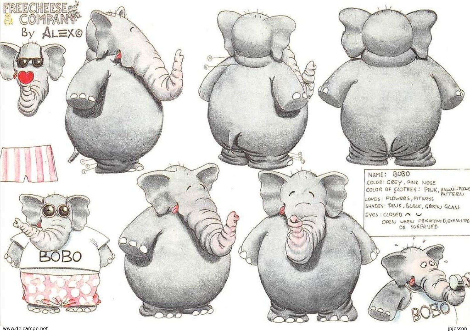 ILLUSTRATEUR - ALEX - "FREECHESE & COMPANY" - BOBO (ELEPHANT) - Autres & Non Classés