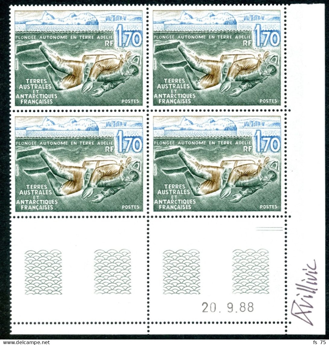 TAAF - N°146  - PLONGEE AUTONOME - BLOC DE 4 - COIN DATE - SIGNE QUILLIVIC - Unused Stamps