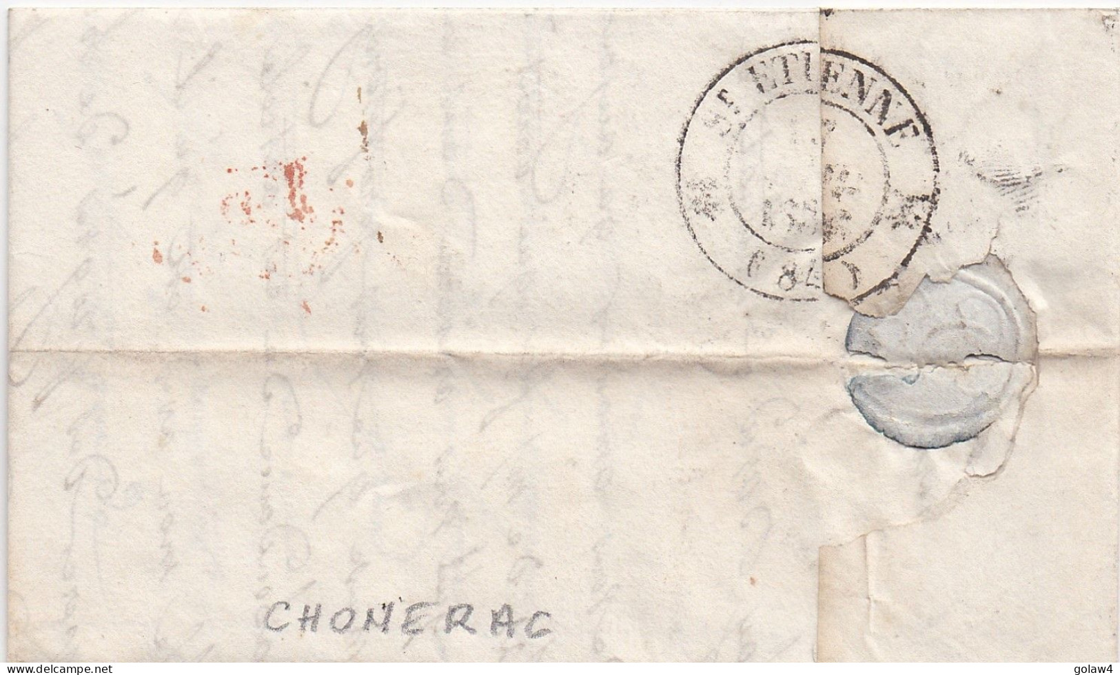 37112# LETTRE DECIME RURAL BOITE RURALE M Datée De CHONERAC Obl PRIVAS 15 MARS 1836 T13 ARDECHE Pour ST ETIENNE LOIRE - 1801-1848: Vorläufer XIX