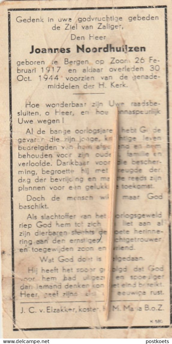 Oorlogsslachtoffer : 1944, Joannes Noordhuijzen, Bergen Op Zoom, 1944 - Andachtsbilder