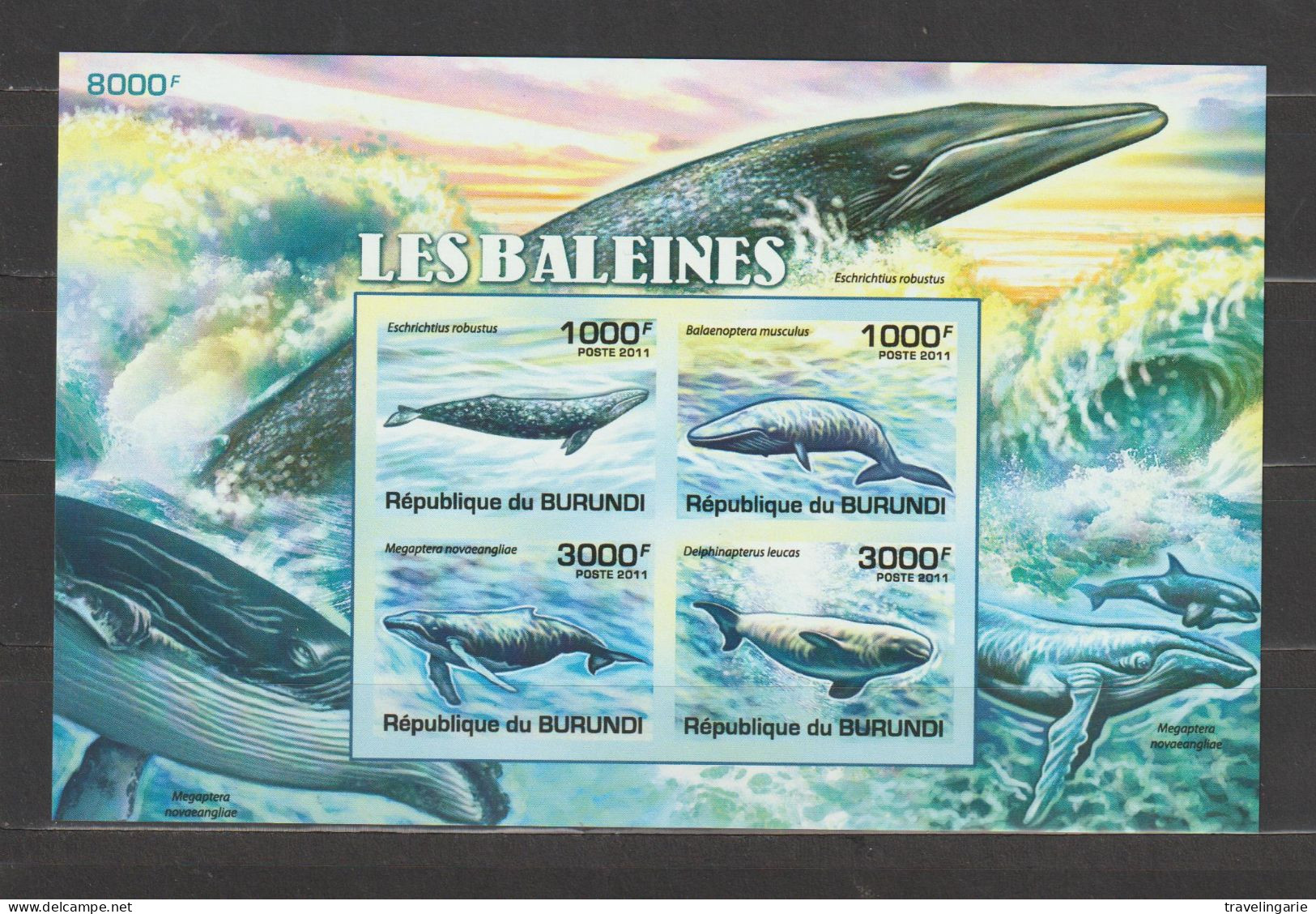 Burundi 2011 Whales S/S Imperforate/ND MNH/ ** - Unused Stamps