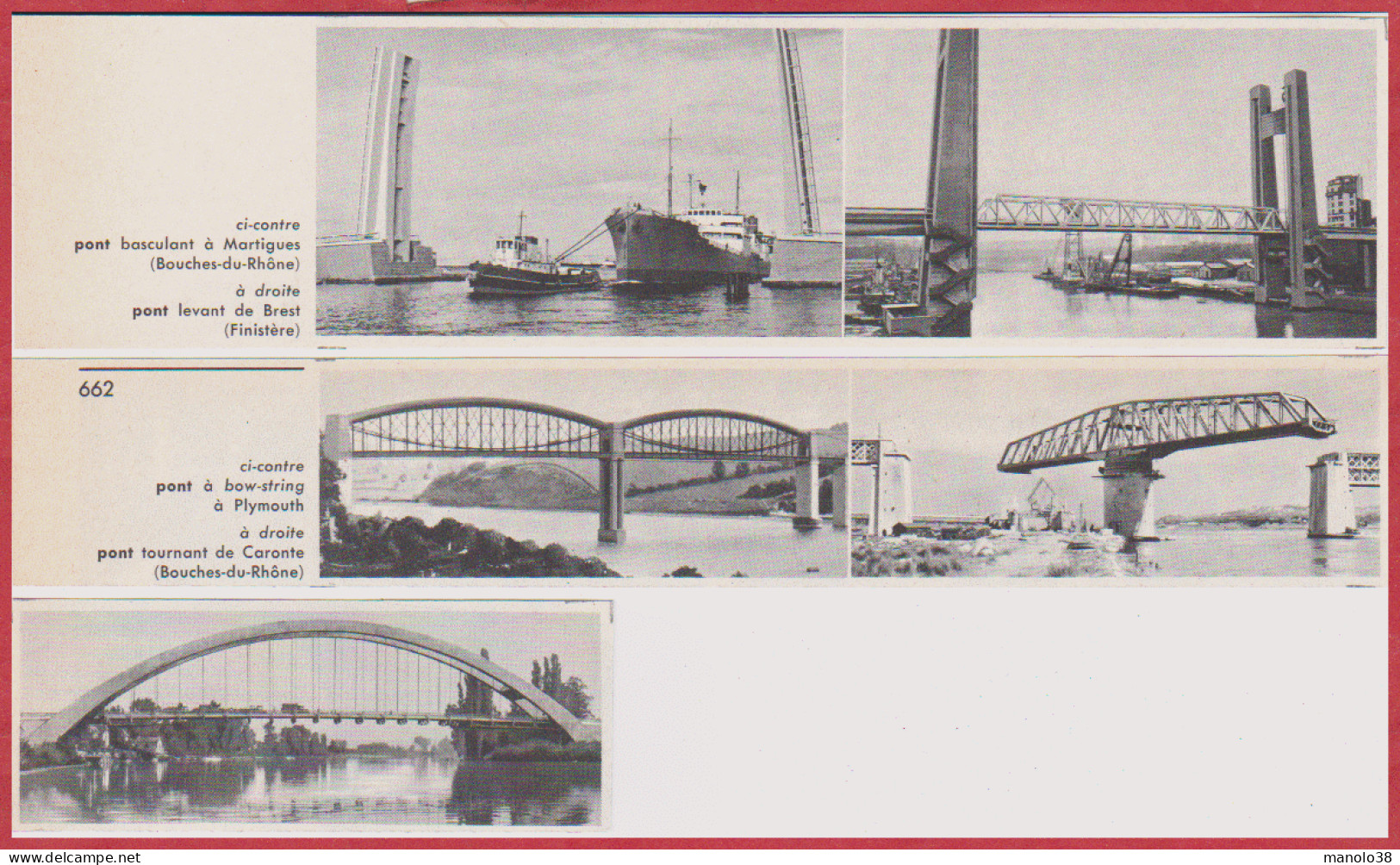 Pont. Ponts Modernes. Pont Basculant à Martigues, Levant à Brest, Bow-string à Plymouth, Tournant ... Larousse 1960. - Historical Documents