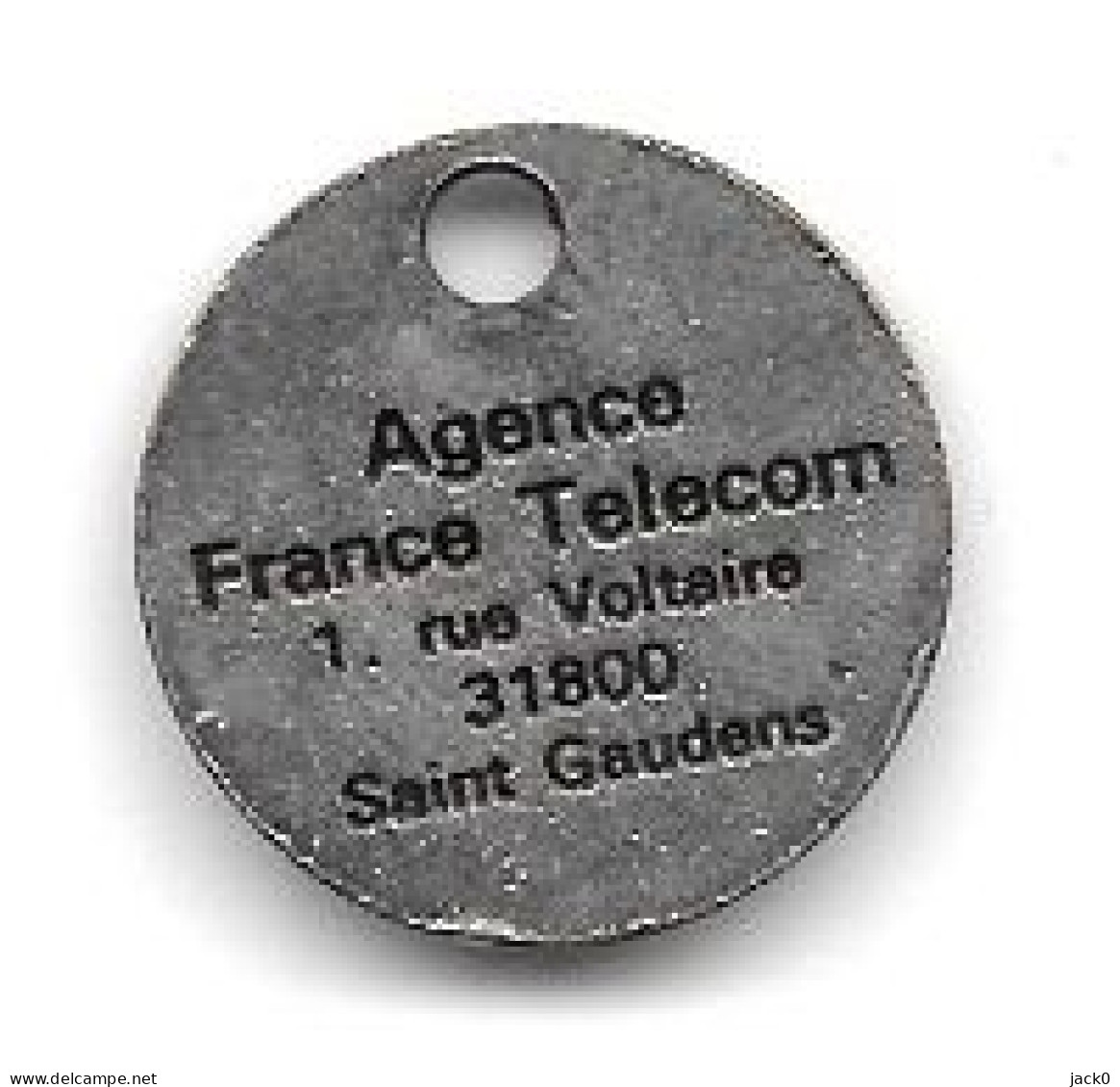Jeton De Caddie Occasion  Ville, FRANCE  TELECOM  Verso  Agence  France  Télécom 1, Rue  Voltaire  31800  Saint  Gaudens - Jetons De Caddies
